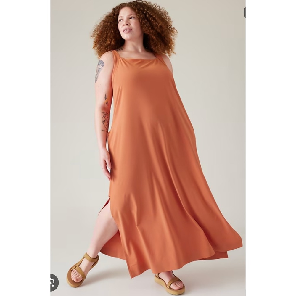 Athleta Arrival Long Dress Sunbaked Clay Orange Size XL Maxi Dress Lightweight